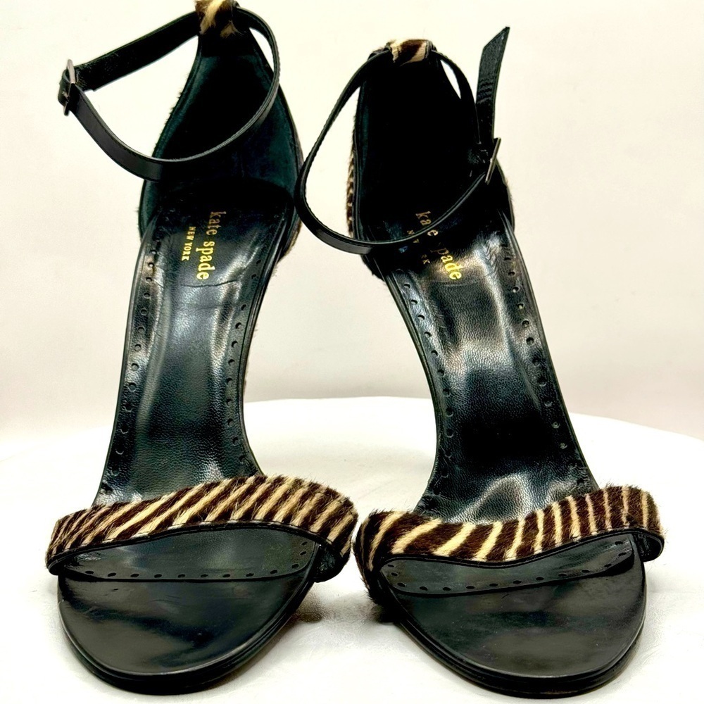 Kate Spade Animal Calf Hair Zebra Print Open Toe Heels Size 10 - Picture 2 of 9